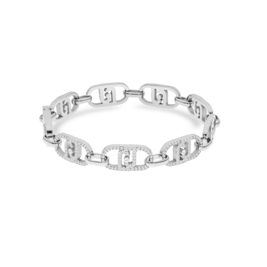 Bracciale Donna Liu Jo Acciaio Catena Logo Zirconi Bianchi LJ2622